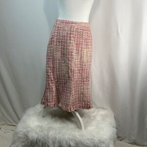 Lane‎ Bryant Pink Tweed Fringe Midi Skirt Size 16 Women's Office Career Elegant